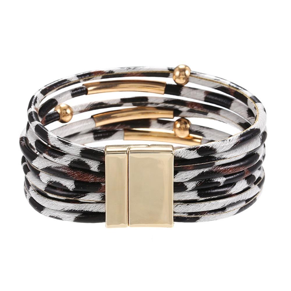 Bohemian Style Leopard Leather Bracelets Charm Magnetic Bracelet Fashion MultiLayer Bangles  Girls