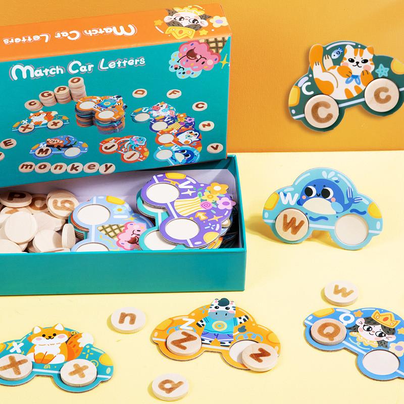 Kids Wooden Alphabet Toys Car Set For Early Education Development Cognitive