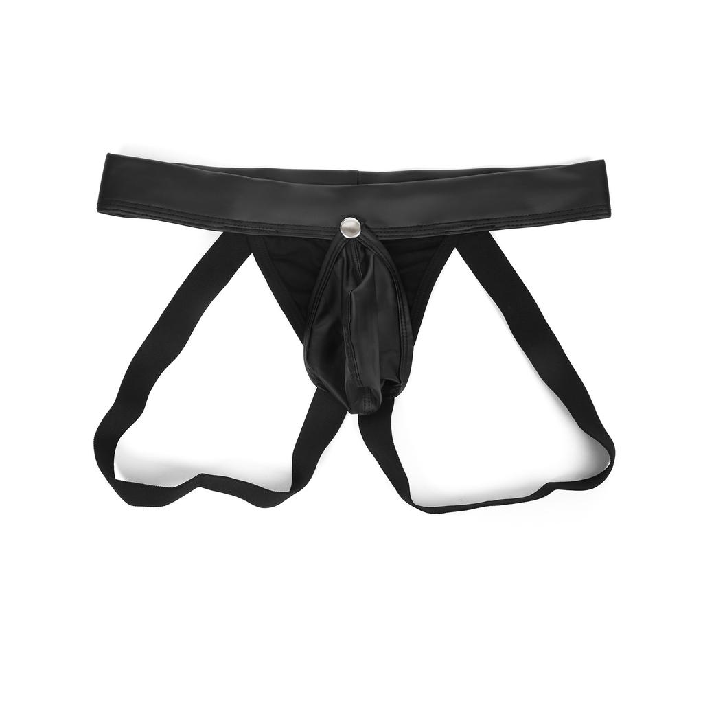 Men's Erotic Briefs Imitation Leather Thongs Sexy Rivet Breathable Comfortable Solid Color Underwear