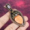 Orange Carved Bone Face Pendant Copper Wire Wrapped Rainbow Moonstone Pendant