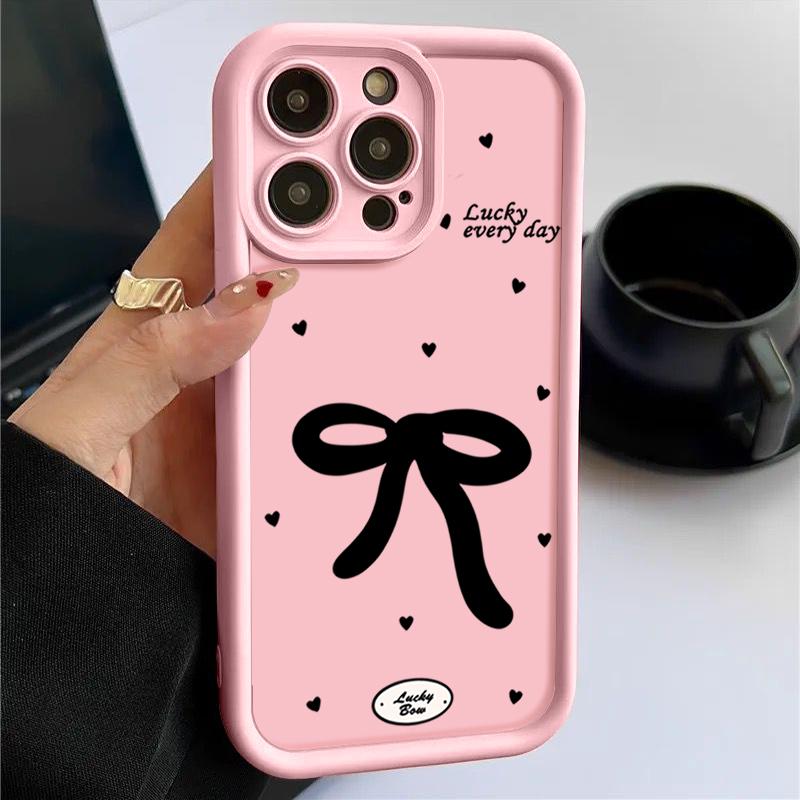 

Мягкий противоударный чехол TPU с бантом для iPhone 16 Pro Max 15 Pro 14 13 12 11 XR XS Little Love Hearts, матовый защитный бампер для линз iPhone 11 Pro Max розовый