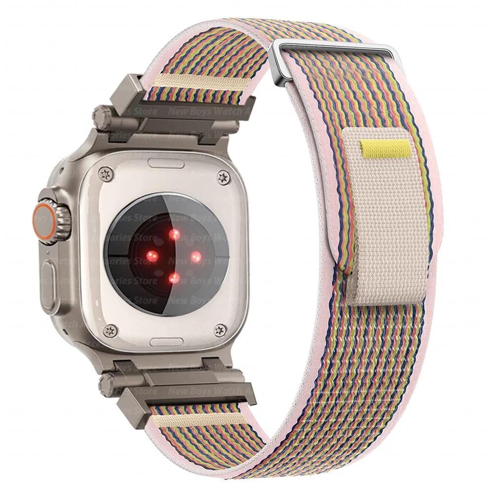 Nylon Strap For Apple Watch Ultra 2/1 49mm 46mm 45mm 44mm Metal Connector Bracelet For iWatch Series 10 9 8 7 6 5 4 se Men Band