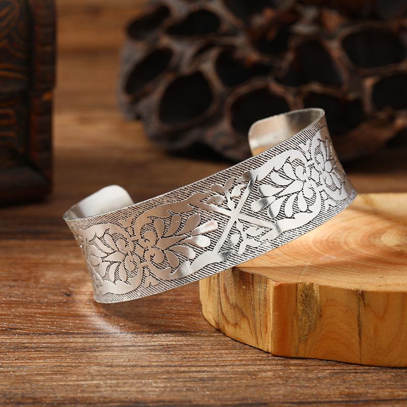 Retro metal wide version open bracelet personalized silver exotic bracelet women's medieval niche accessories