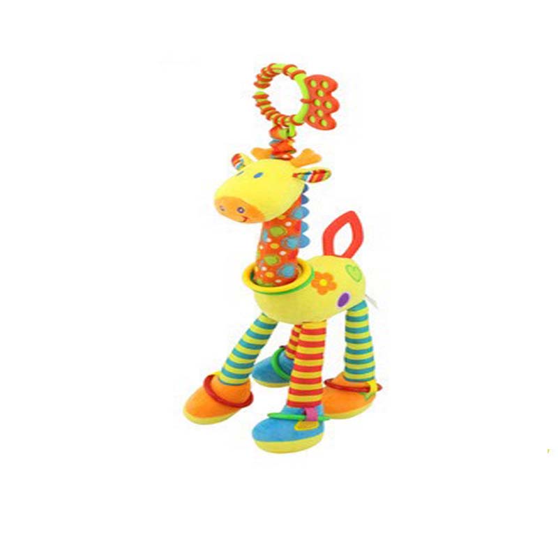 Soft Giraffe Animal Handbells Rattles Plush Infant Toddler Car Bed Hanging Toy Baby Early Education Development Handle Toys
