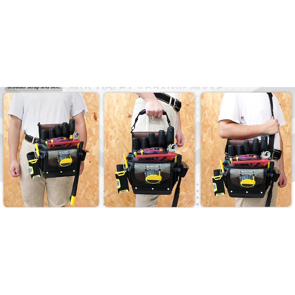 Hard Bottom Tool Pouch with Belt Clip, Open Top Electrician Tool Bag for HVAC Technician Carpenter Plumber Maintenance Service