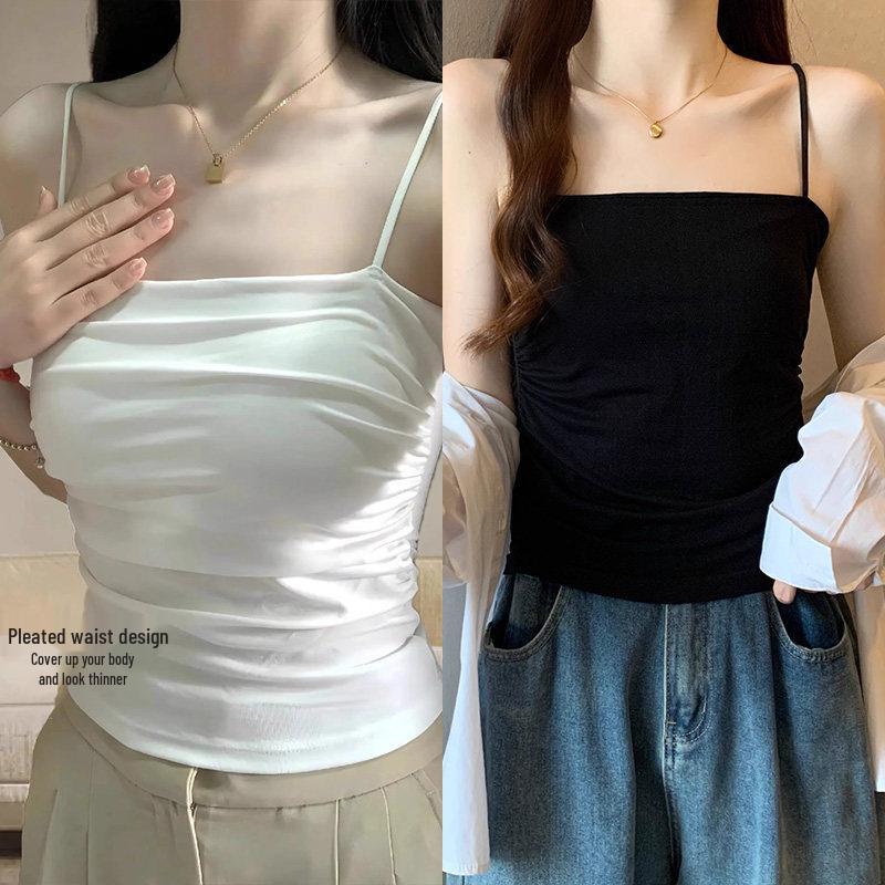 2026 Spring Korean Style Backless Slim Bandeau Top with Padded Ruffles for Women
