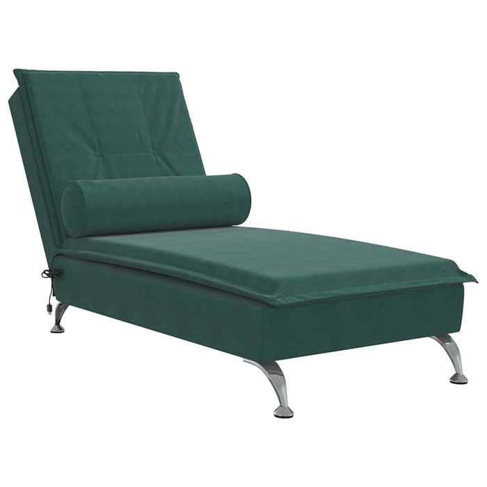 VidaXL Massage Lounge Chair with Dark Green Velvet Bolster, Long Sofa Chair, Bedroom Chaise Lounge, Chair 379452