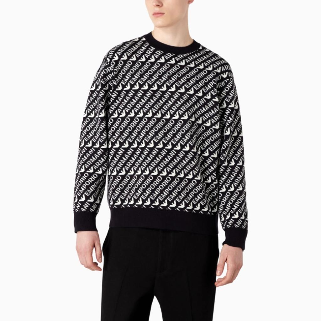 EMPORIO ARMANI Sweaters Men's Navy Blue White Crew Neck Moderate Other 6R1MU2-1MMKZ-F905