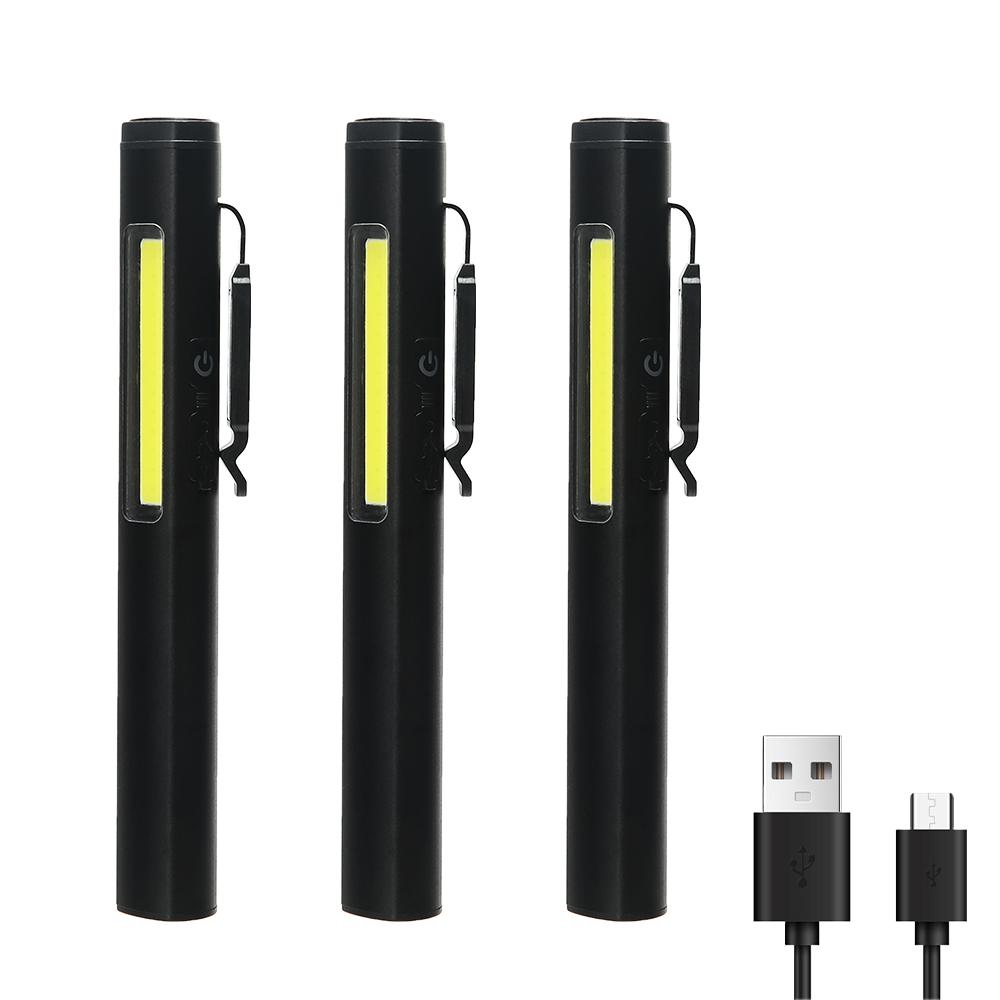 Usb Rechargeable COB Floodlight Flashlight XPE High Beam Aluminum Alloy Pen Clip Work Light Built In Battery with Tail Magnet