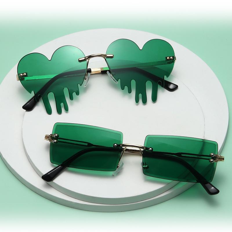 Modische irische Shamrock-Sonnenbrille, grünes vierblättriges Kleeblatt, Koboldkostümbrille, St.. Randlose Dekoration Sonnenbrille zum St. Patrick's Day