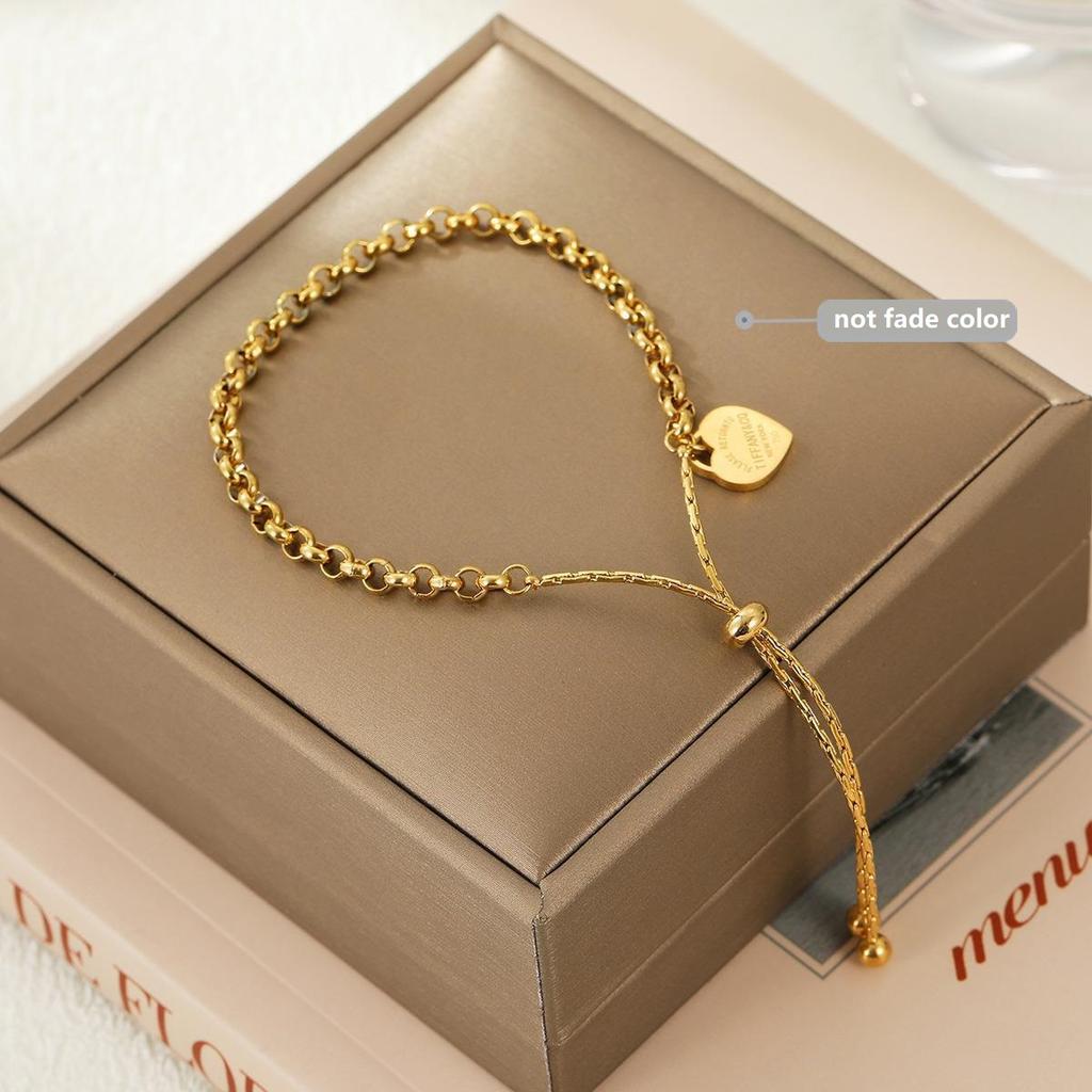 316L Stainless Steel Bracelet Heart Bracelet  Pull Titanium Steel Bangle Ball Chain Bracelet Anklet Adjustable Bracelets