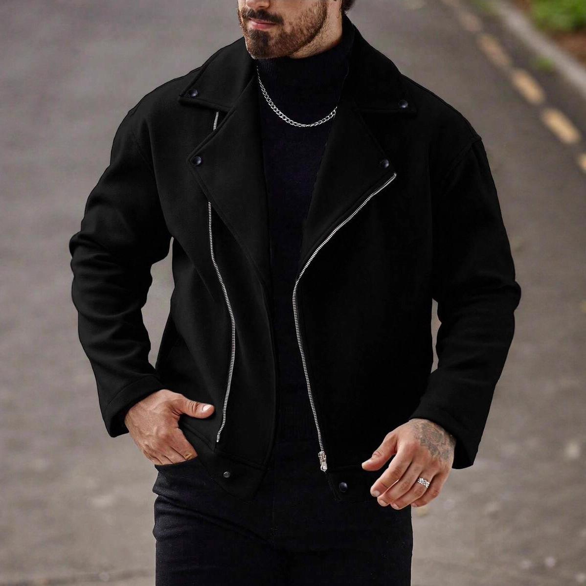 Men S Casual Diagonal Zipper Turn Down Collar Jacket Spring Autumn S