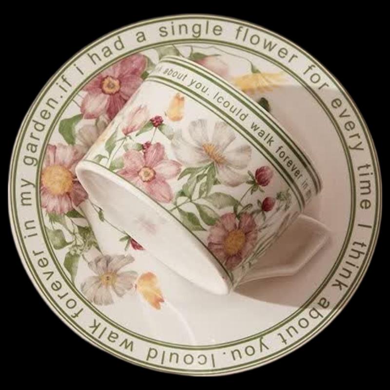 Jin Zhixing French Floral Ceramic Coffee Cup & Saucer Set