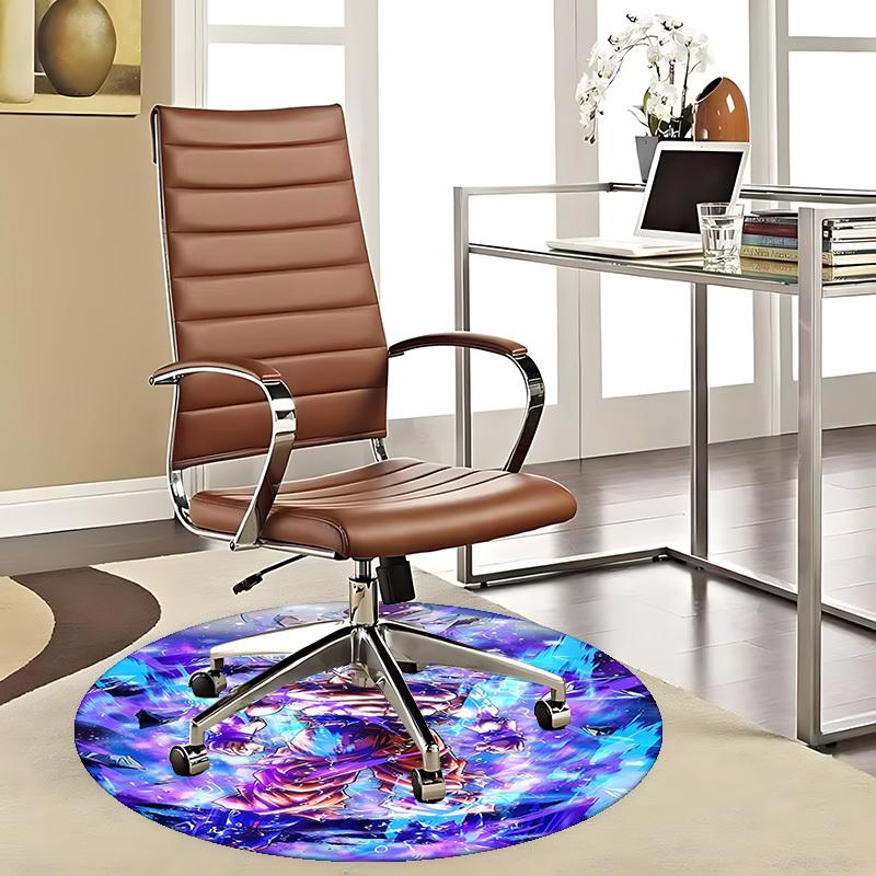 

1pc Dragon Ball Z Goku Super Saiyan God Round Carpet Anime Cartoon Design Office Chair Mat, NonSlip Rug for Home Decor 80cm