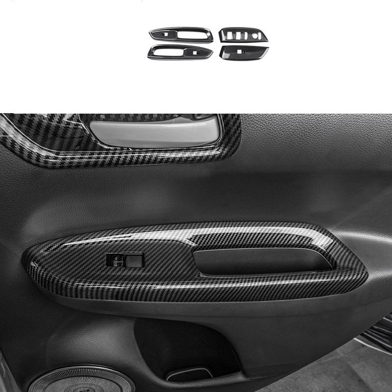 Car Door Armrest Panel Cover  Window Glass Lift Switch Button Trims For Honda Fit Jazz GR RHD  ABS Carbon Fiber Accessories