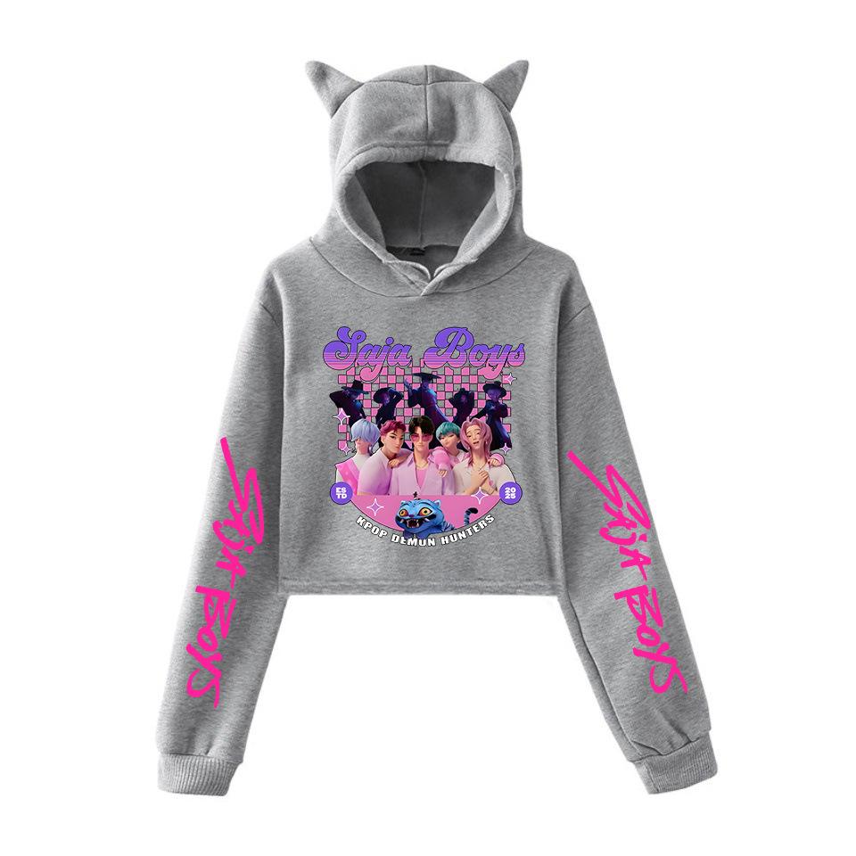 KPop Demon Hunters Ταινία Χαρακτήρες Φούτερ με Κουκούλα Γυναικεία Αυτιά Γάτας Μακρυμάνικο Crop Tops Κορίτσια Μόδα Φούτερ Δώρο για Φανς Ρούχα Κοριτσιών