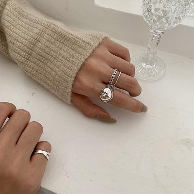 Retro Glossy Heart Open Ring Women's Simple INS Trend Personality Adjustable Creative Geometric Party & Daily Ring