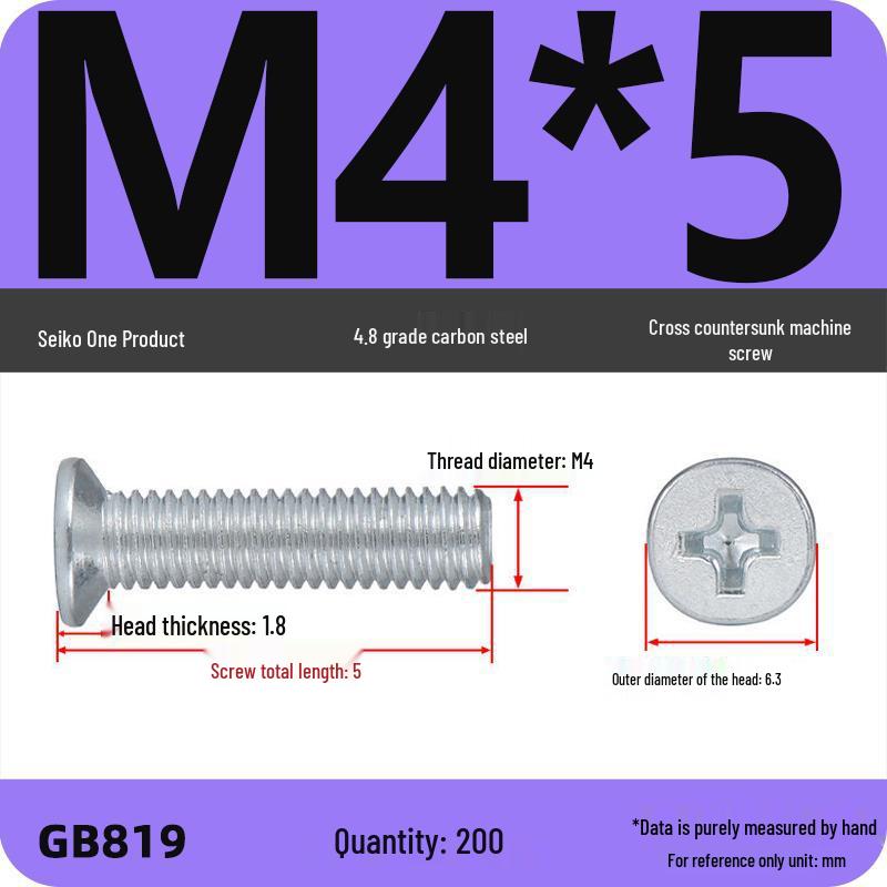 GB819 Zinc-Plated Carbon Steel Phillips Countersunk Screws: M2-M10