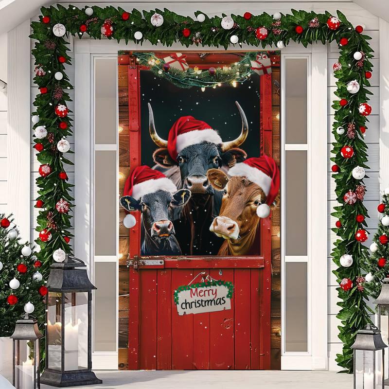 1 Buc Banner Husă Ușă Crăciun Fericit Poliester Om de Zăpadă Model Brad de Crăciun Alb pentru Ajun Anul Nou Petrecere de Sărbători Ușă Față Decor Acasă Perete