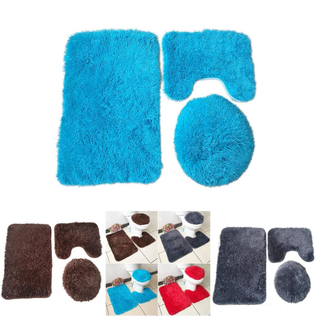 Luxurious 3 Piece Faux Shaggy Soft Bathroom Set With Anti-slip Design For Safety