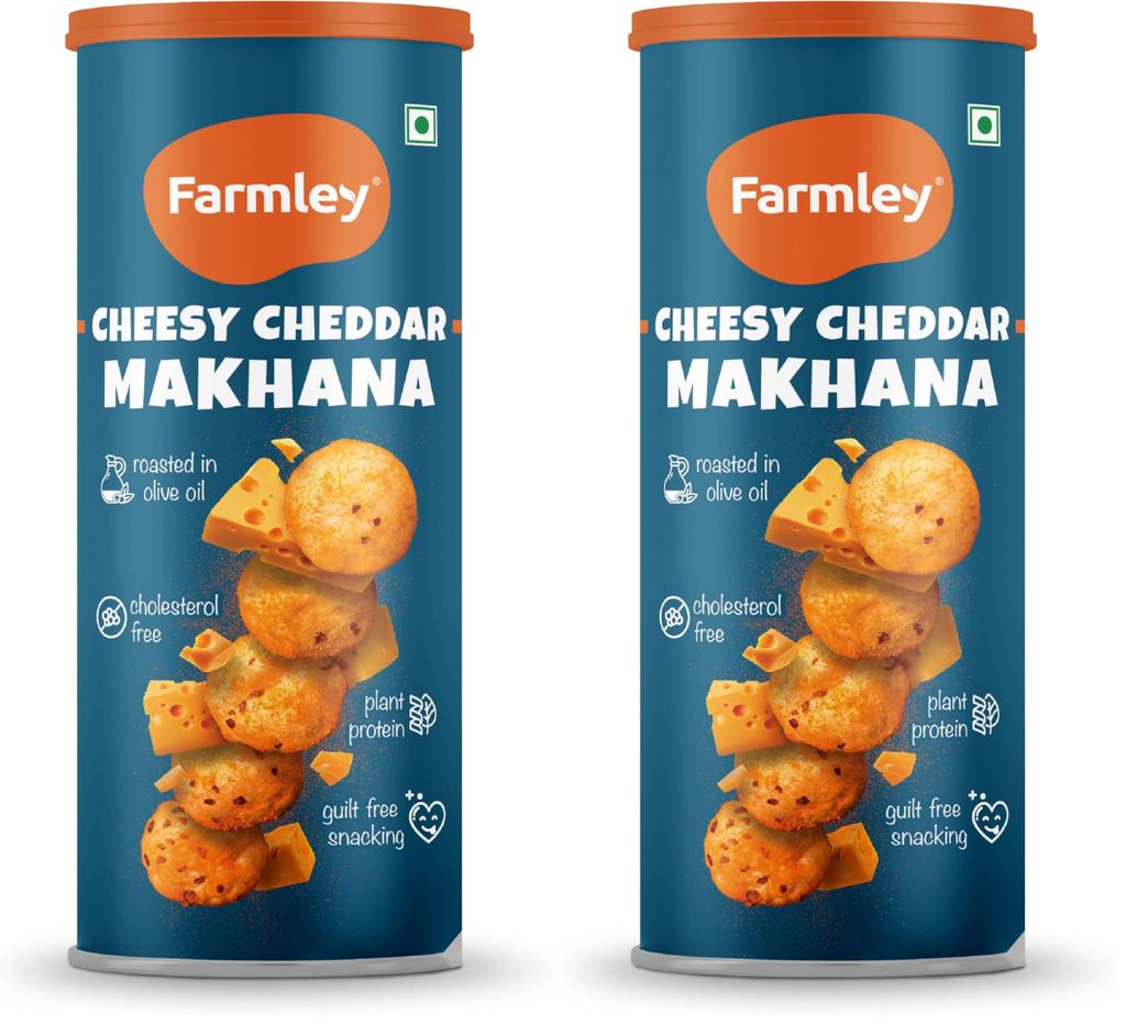 Farmley Geröstete und gewürzte Käsige Cheddar Makhana | Namkeen Snacks & Gepuffte Snacks | Gesunder Snack | Cholesterinfrei | Glutenfrei | Reich an