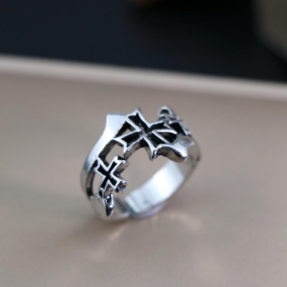 European and American Men's Trendy Metal Ring, Retro Style Cool and Handsome Design Totem Geometric Men's Ring