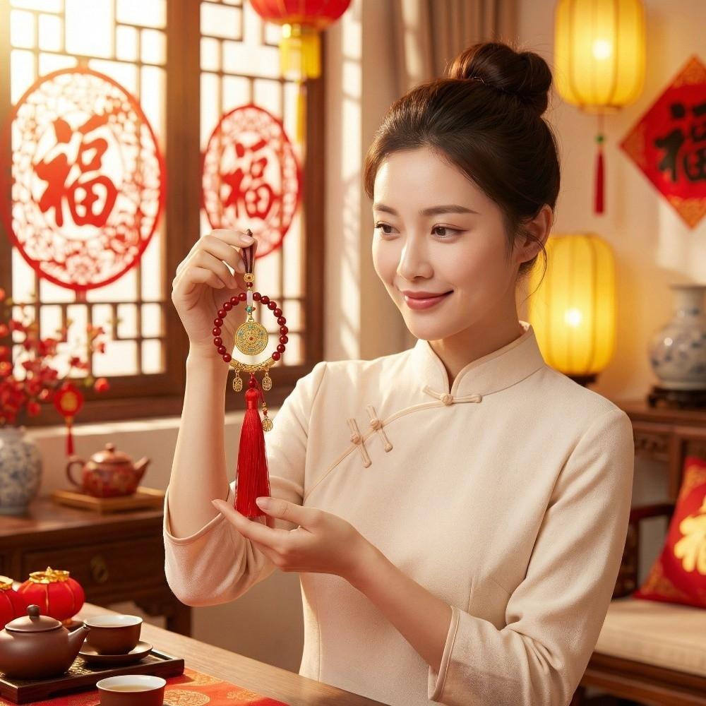 Vehicle Decoration Car Hanging Ornament Five-Fortune Round Rearview Mirror Pendant  Car Interior