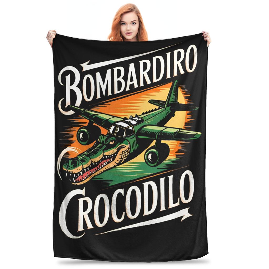 Bombardiro Crocodilo Tralalero Tralala Blanket Flannel Italian Brainrot Portable Throw Blankets for Sofa Travel Quilt