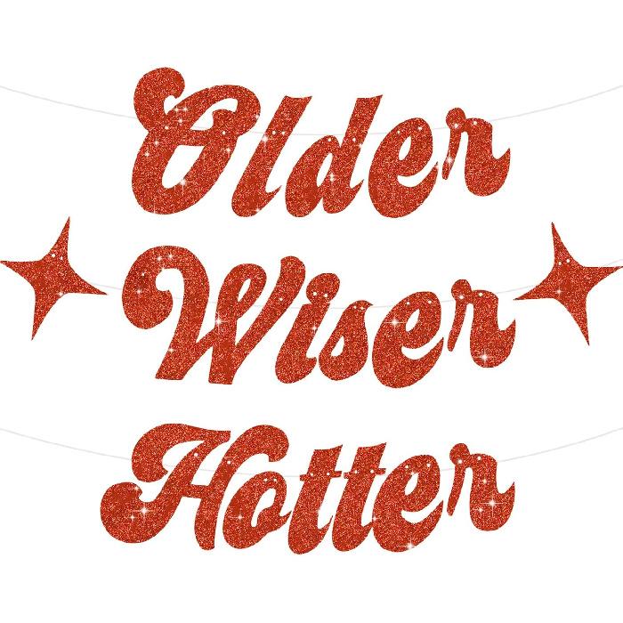 BEISHIDA Iridescent Glitter Older Wiser Hotter Banner - DIY - Birthday Banner Decoration for 40th 50th 60th 70th 80th Women Funny Cute Birthday