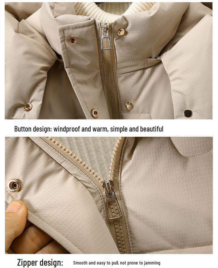 Women's Mid-Length Plus Size Warm Down Jacket, Beige/Black