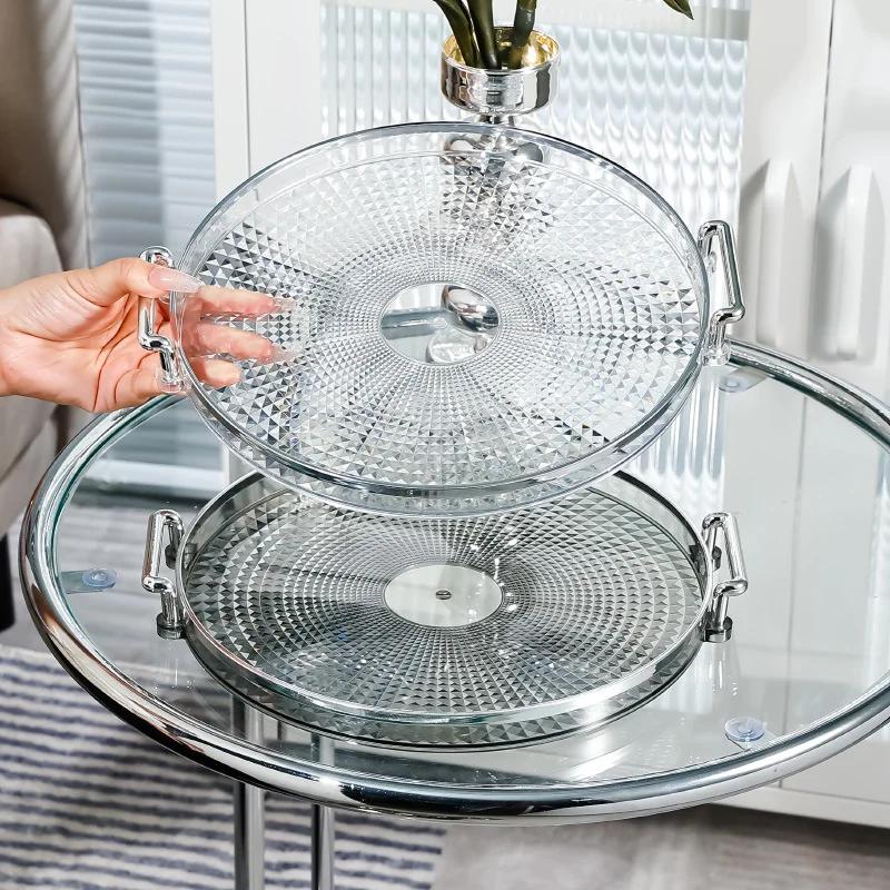 Luxury Storage Tray Round Plastic Serving Tray Kitchen Organizer Food Plate Coffee Table Decor Fruit Dessert Tea Tray Storage