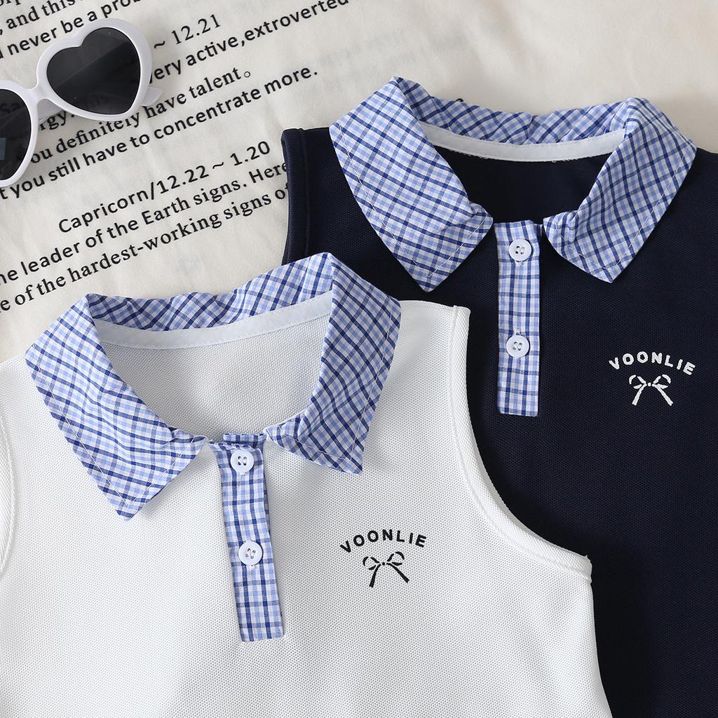 Girls' Dress Summer Dress Korean Princess Dress College Style Dress Children's Polo Collar Vest Dress