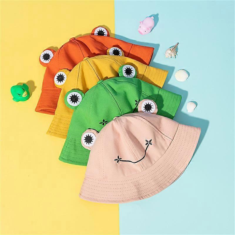 Dww-Yellow- Adults Cute Frog Bucket Hat for Summer and Outdoors - Foldable - Wide Brim Fisherman's Hat - Sun Hat for Adult Women and Men
