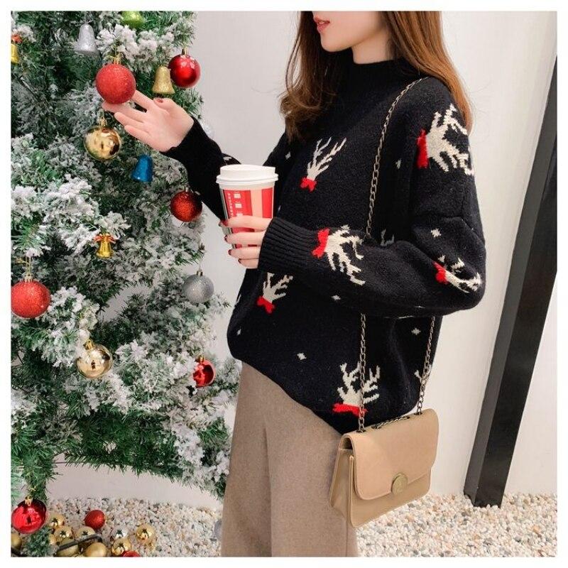 Pullover Pullover Lose Halb Stehkragen Weihnachten Pullover Frauen Casual Mode Vielseitige Langarm Pullover Pullover Weibliche