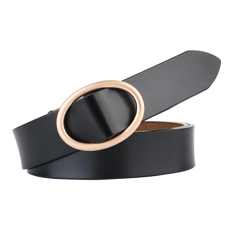 Leather Belt For Women With Oval Metal Buckle And Minimalist Style