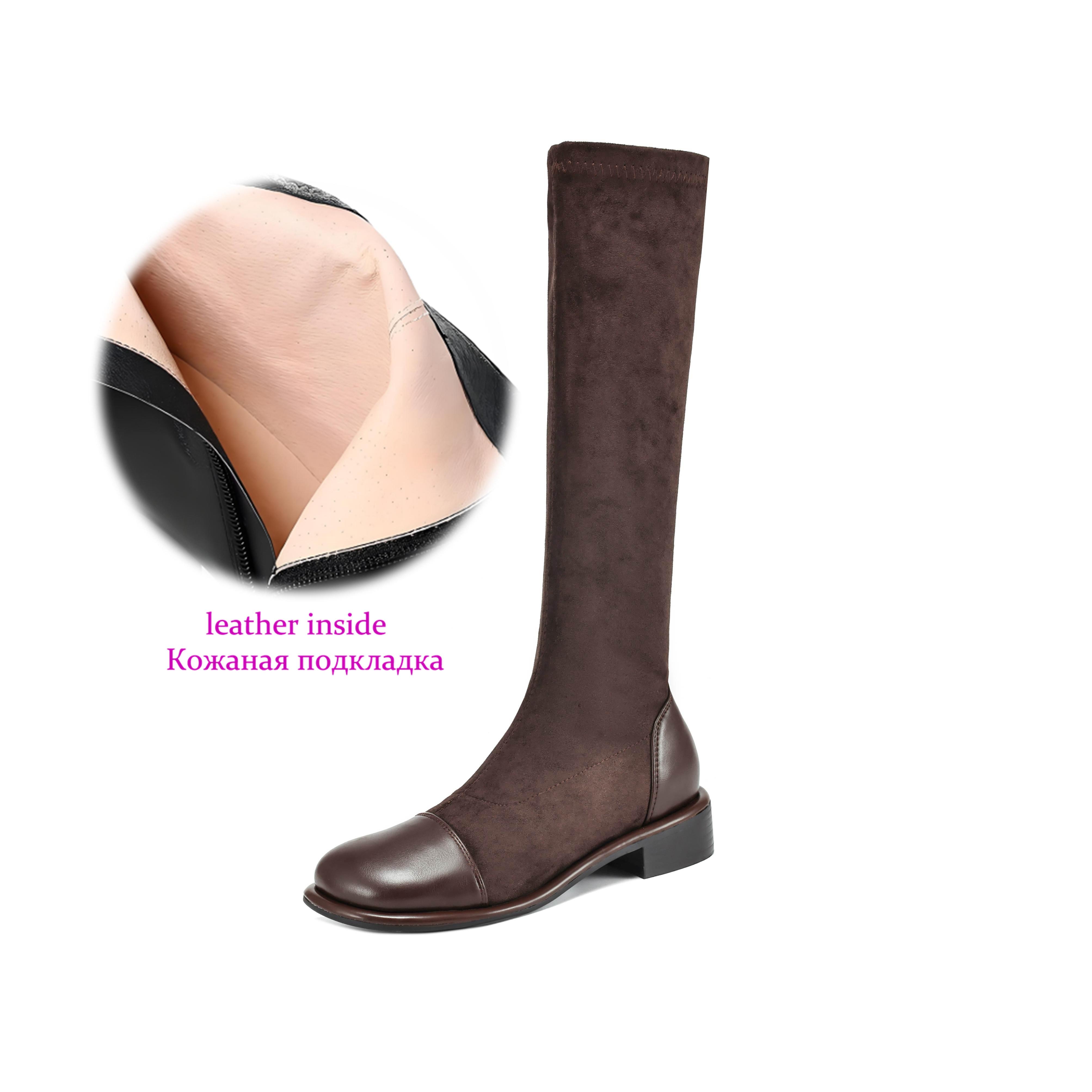 

Krazing Pot Microfiber Autumn Winter Shoes Low Heels Size 43 Long Boots Half Boots Zip Stretch Thigh High Boots 34