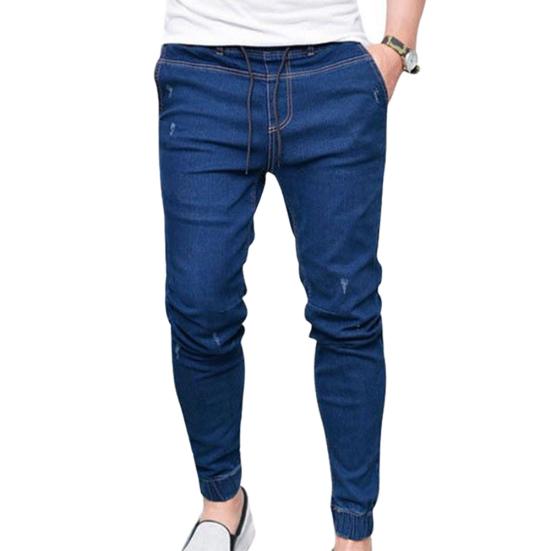 Plus Size Men Jogger Skinny Pants Elastic Waist Pencil Jeans Denim Trousers