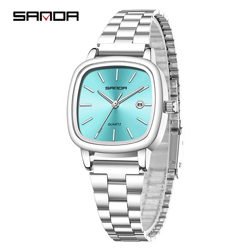 Retro Light Luxury Gold Square Watch with Large Dial and Calendar - High-Value Steel Band for Couples