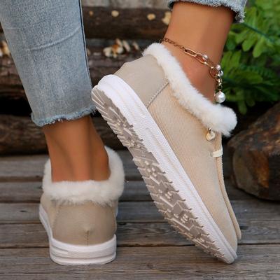 Bottes de Neige Doublées en Peluche pour Femmes Tendance Mode 2024 Confortables à Enfiler Chaussures en Toile Pelucheuse Chaudes et Confortables