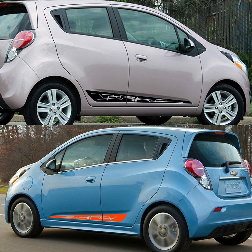 2PCS Car Door Side Stickers For Chevrolet Spark EV Tuning Auto Accessories Vinyl Film Decals Automobile Sports Styling Graphics
