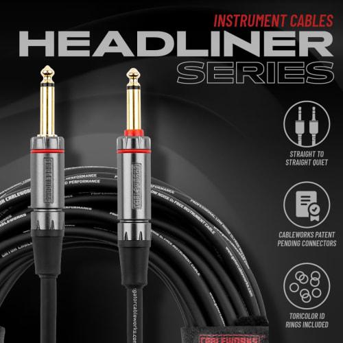 Cableworks by Gator Cases Headliner Series 20ft S/S Shielded Cable for Guitar/Bass with Mute Switch (GCWH-INS-20QT)
