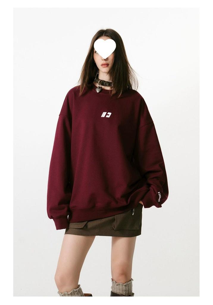 Unisex Embroidered Round Neck Heavyweight Cotton T-shirt - Korean Style, Long Sleeve, Trendy Spring/Autumn Casual Wear