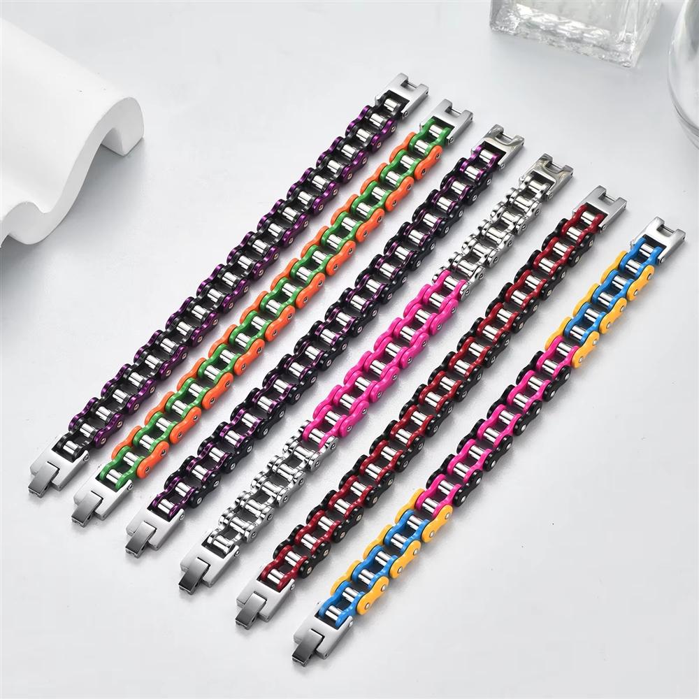 316l Stainless Steel Pvd Waterproof Anti Non Tarnish for Men Punk Fashion Jewelry Bike Motorcycle Gift Chain Bracelet