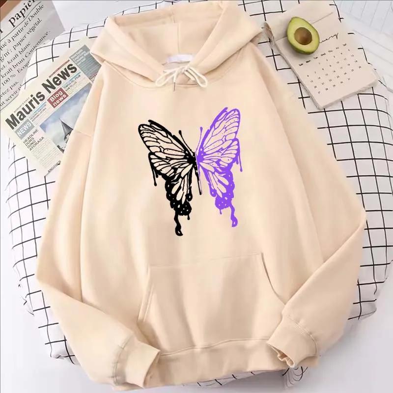 Women Beautiful Butterfly Hoodie Fashion Vintage Autumn Winter O-Neck Long Sleeve Fleece Sweatshirts Women Casual Pullover