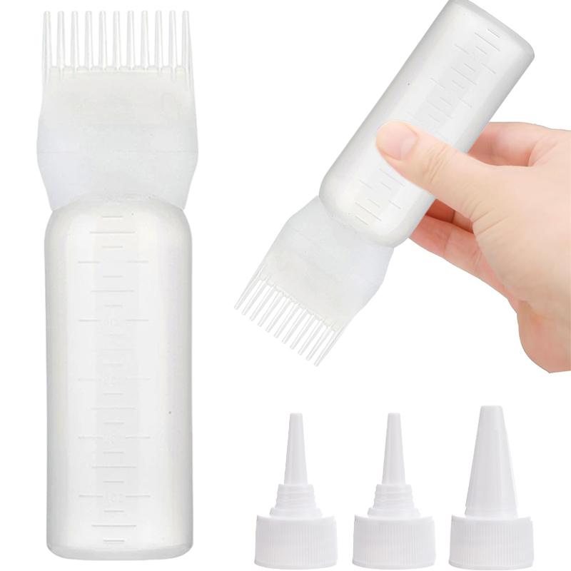 

1pcs Hair Oil Applicator Bottle with 3pcs Pointed Mouth Cover 6OZ Hair Dyeing Refillable Bottle Root Comb Applicator for Scalp