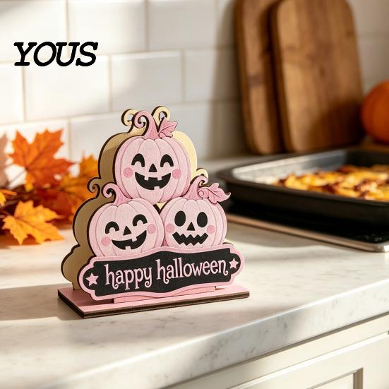 Halloween Kitchen Tissue Holder Wooden Napkin Holder, Cute Pastel Pumpkin Ghost Black Cat Tabletop Dispenser, BOO Letter Organizer Waterproof