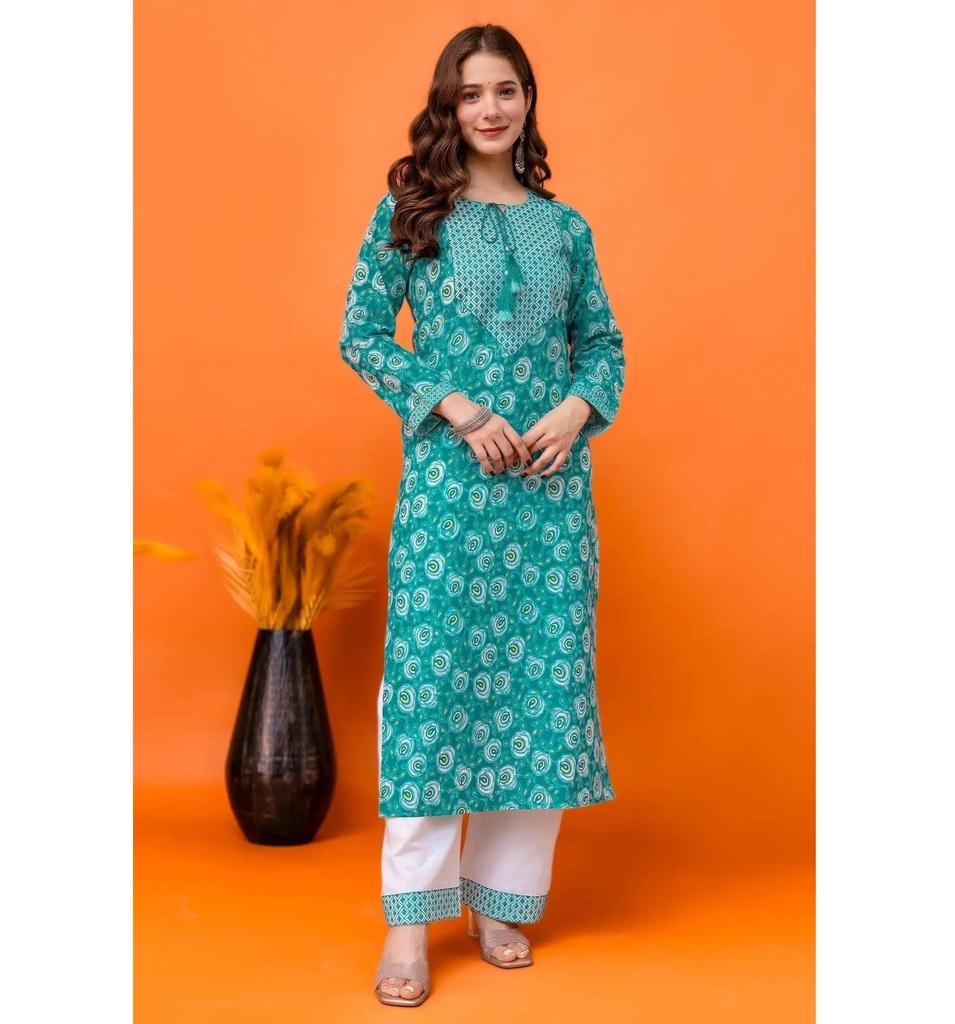 Women Cotton Blend Kurta Pant Set Top Tunic Designer Party Wear Kurti