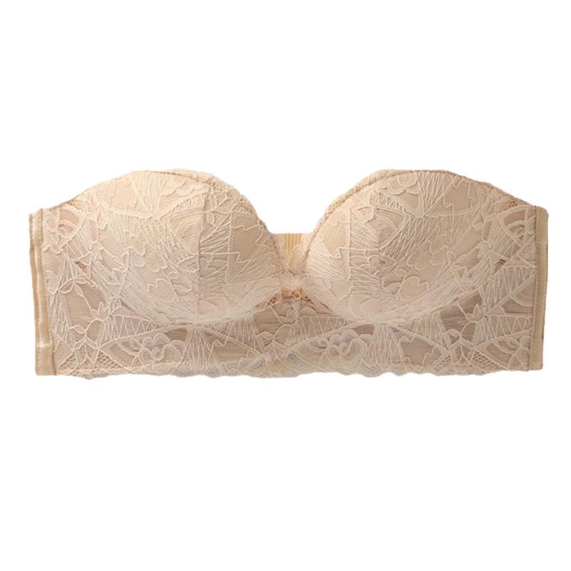 Reggiseno senza spalline pizzo penna loda reggiseno bordo antiscivolo senza ferretto intimo donne seno piccolo raccoglie reggiseno senza spalline