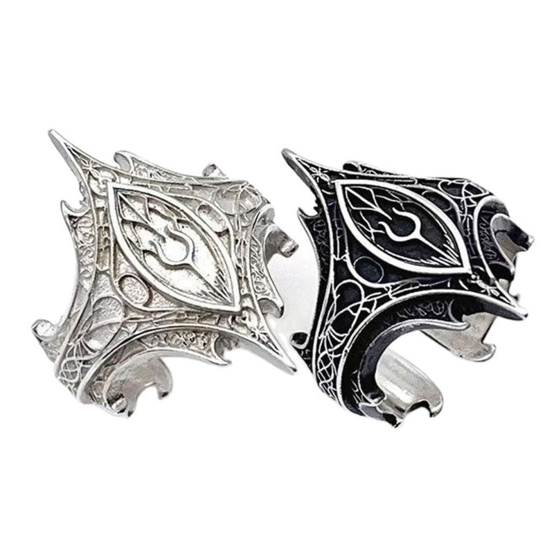 Gothic Style Adjustable Open Ring Alloy Metal Statement Jewelry Edgy Gift For Her Him Dark Elegant Design