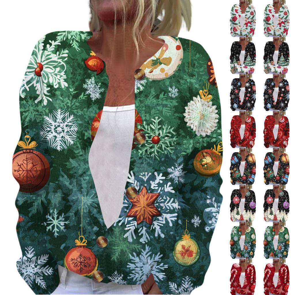 Women's Fashion Printed Long Sleeve Knitted Cardigan Button Down Jacket